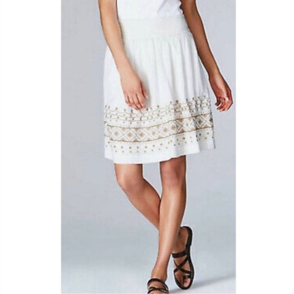 J. JILL / White Smocked Waist embroidered midi skirt Womans Size XSP Petite NWT
